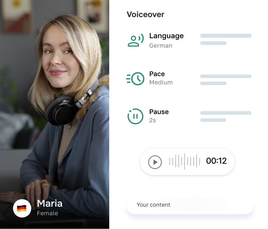 Schreibe Texte, generiere Voiceovers.